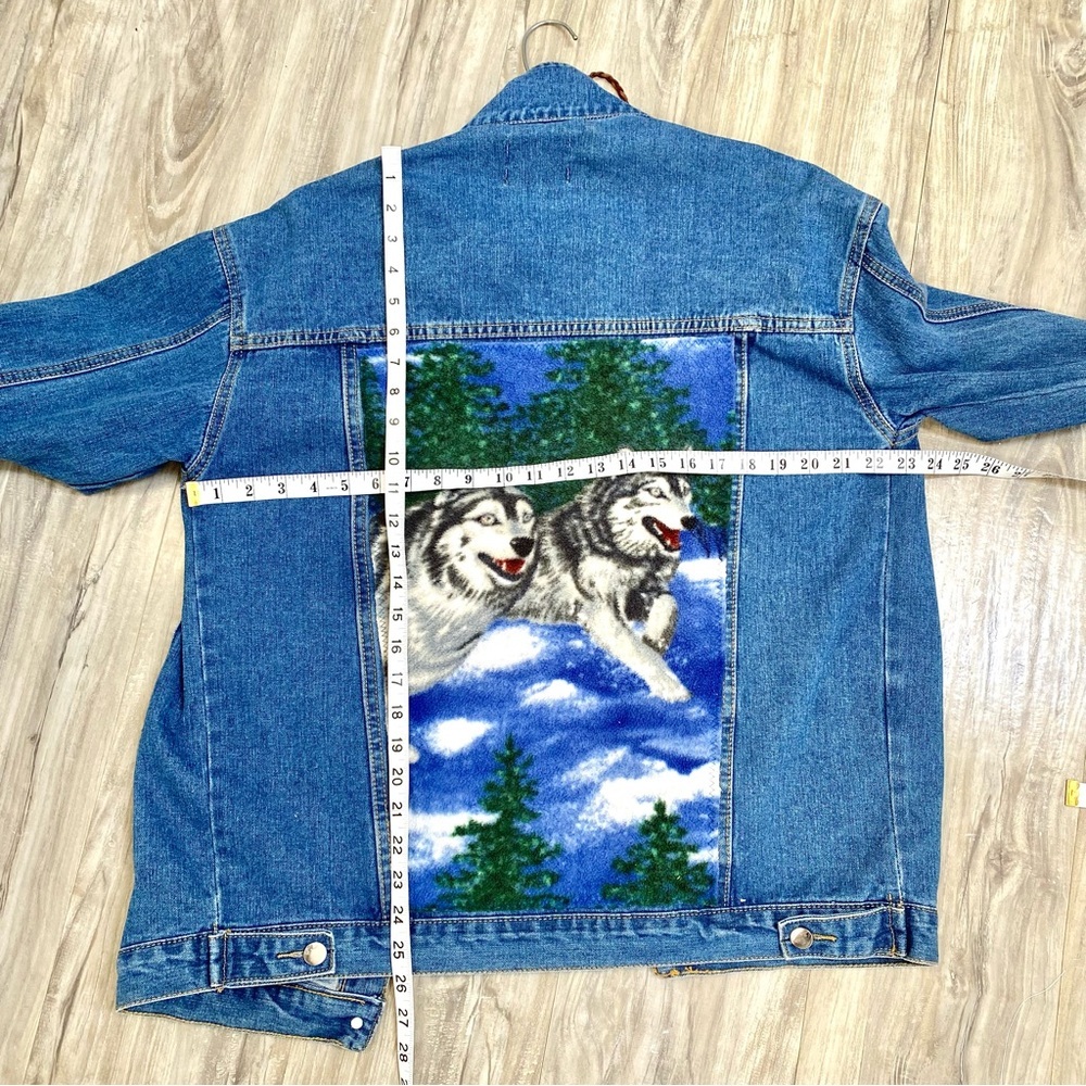 Rare WOLF wildlife jean boho jacket w southwestern country vibe - Picture 13 of 14